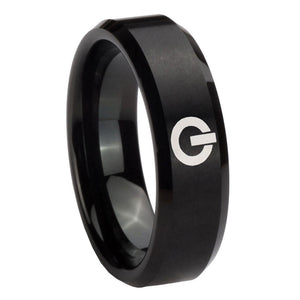 8mm Power Beveled Edges Brush Black Tungsten Carbide Mens Engagement Band