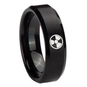 8mm Radiation Beveled Edges Brush Black Tungsten Carbide Men's Engagement Band