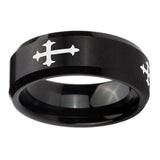 10mm Christian Cross Religious Beveled Edges Brush Black Tungsten Men's Engagement Ring