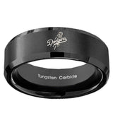 10mm LA Dogers MLB Baseball Beveled Brush Black Tungsten Men's Wedding Band