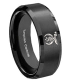 10mm Masonic Shriners Beveled Edges Brush Black Tungsten Men's Wedding Ring