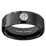 8mm Basketball Beveled Edges Brush Black Tungsten Carbide Mens Wedding Band