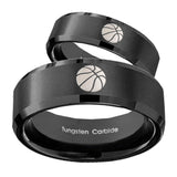 His Hers Basketball Beveled Edges Brush Black Tungsten Custom Ring for Men Set