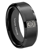 10mm Army Airborn Beveled Edges Brush Black Tungsten Carbide Mens Wedding Ring