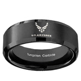 8MM Brush Black Beveled Edges US Air Force Tungsten Laser Engraved Ring