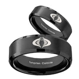 His and Hers Cobra Beveled Edges Brush Black Tungsten Men's Bands Ring Set