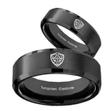 His Hers Zelda Hylian Shield Beveled Brush Black Tungsten Men's Band Set