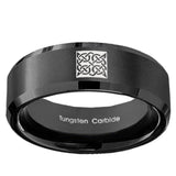 8mm Celtic Design Beveled Edges Brush Black Tungsten Carbide Men's Wedding Ring