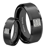 His Hers Celtic Design Beveled Brush Black Tungsten Mens Anniversary Ring Set