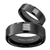 His Hers Celtic Design Beveled Brush Black Tungsten Mens Anniversary Ring Set