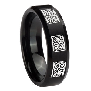 10mm Multiple Celtic Beveled Edges Brush Black Tungsten Carbide Promise Ring