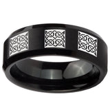 10mm Multiple Celtic Beveled Edges Brush Black Tungsten Carbide Promise Ring