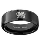 8mm Dragon Beveled Edges Brush Black Tungsten Carbide Wedding Engraving Ring