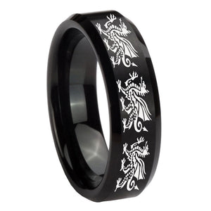 8mm Multiple Dragon Beveled Edges Brush Black Tungsten Men's Promise Rings