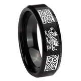 10mm Multiple Dragon Celtic Beveled Edges Brush Black Tungsten Men's Ring