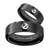 His Hers Ghostbusters Beveled Edges Brush Black Tungsten Men's Promise Rings Set