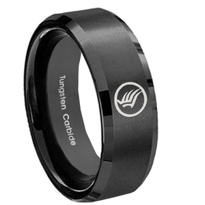 8MM Brush Black Beveled Edges Mass Effect Tungsten Laser Engraved Ring