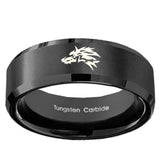 10mm Wolf Beveled Edges Brush Black Tungsten Carbide Custom Mens Ring