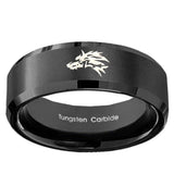 8mm Wolf Beveled Edges Brush Black Tungsten Carbide Bands Ring