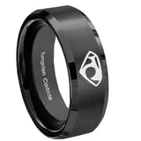 8mm House of Van Beveled Edges Brush Black Tungsten Carbide Engraved Ring