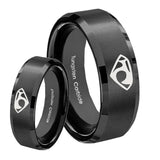 His Hers House of Van Beveled Edges Brush Black Tungsten Mens Wedding Band Set