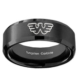 8mm Waylon Jennings Beveled Edges Brush Black Tungsten Custom Ring for Men