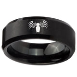 8mm Spider Beveled Edges Brush Black Tungsten Carbide Men's Ring