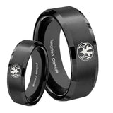 His Hers Love Power Rangers Beveled Edges Brush Black Tungsten Mens Bands Ring Set