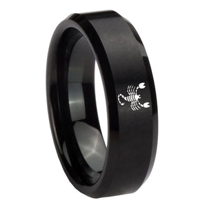 10mm Scorpio Zodiac Horoscope Beveled Brush Black Tungsten Engagement Ring