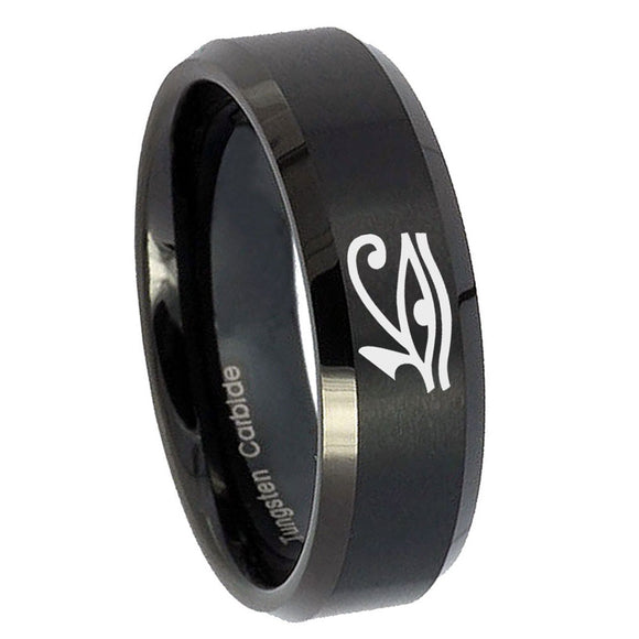 10mm Seeing Eye Beveled Edges Brush Black Tungsten Carbide Bands Ring