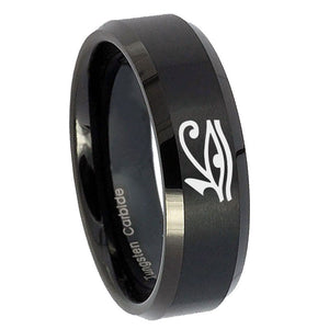 8mm Seeing Eye Beveled Edges Brush Black Tungsten Carbide Anniversary Ring