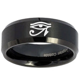 8mm Seeing Eye Beveled Edges Brush Black Tungsten Carbide Anniversary Ring