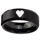 8MM Brush Black Beveled Edges Zelda Heart Tungsten Laser Engraved Ring