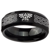 10mm Celtic Zelda Beveled Edges Brush Black Tungsten Custom Ring for Men