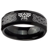 8mm Celtic Zelda Beveled Edges Brush Black Tungsten Carbide Custom Mens Ring