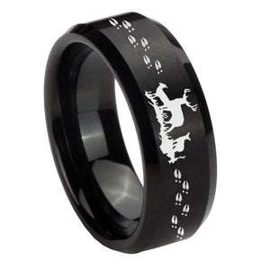 8mm Deer Hunting Beveled Edges Brush Black Tungsten Mens Engagement Ring