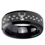 8mm Deer Antler Beveled Edges Brush Black Tungsten Mens Engagement Ring