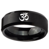 10mm Om Aum Yoga  Beveled Edges Brush Black Tungsten Mens Anniversary Ring