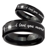 His Hers Sound Wave, I love you more Beveled Brush Black Tungsten Promise Ring Set