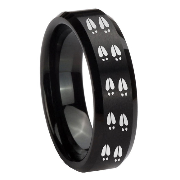 8mm Deer Tracks Beveled Edges Brush Black Tungsten Men's Engagement Ring