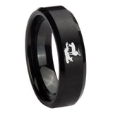 8mm Deer Hunting Beveled Edges Brush Black Tungsten Carbide Mens Promise Ring