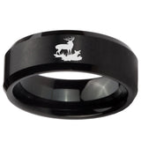 10mm Deer Hunting Beveled Edges Brush Black Tungsten Mens Engagement Ring