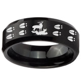 10mm Deer Hunting Tracks Beveled Brush Black Tungsten Men's Engagement Ring