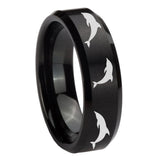 8mm Dolphins Beveled Edges Brush Black Tungsten Carbide Mens Ring