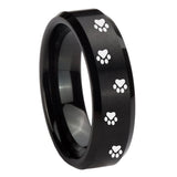 10mm Paw Print Beveled Edges Brush Black Tungsten Carbide Men's Promise Rings