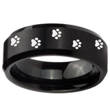 10mm Paw Print Beveled Edges Brush Black Tungsten Carbide Men's Promise Rings