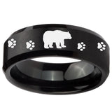 10mm Bear and Paw Beveled Edges Brush Black Tungsten Carbide Mens Ring