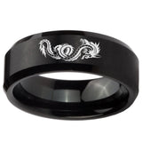 8mm Dragon Beveled Edges Brush Black Tungsten Carbide Men's Wedding Ring