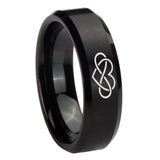10mm Infinity Love Beveled Edges Brush Black Tungsten Carbide Mens Wedding Ring