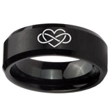 8mm Infinity Love Beveled Edges Brush Black Tungsten Carbide Personalized Ring